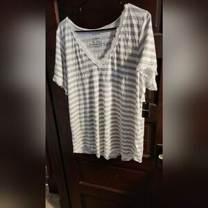 Torrid Gray and White Striped V-Neck Top